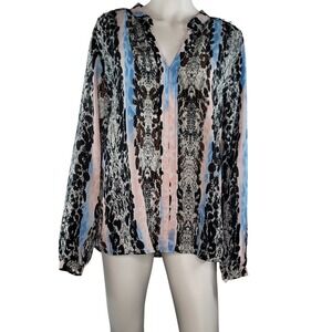 NY Collection Blue Pink Black‎ Snake-Print V-Neck Tunic LOBlouse